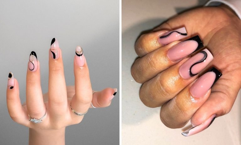 25 Black Swirl Nails