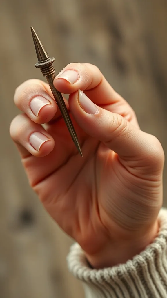 A collection of western simple nails with a leather texture finish on a wooden surface.