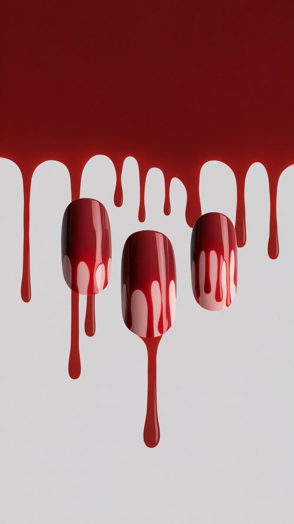 Nail art featuring red polish with a blood drip design.
